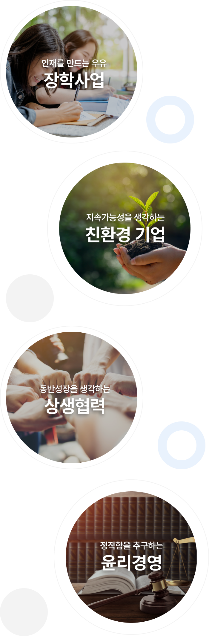 인재를 스포츠 토토 사이트 우유 장학사업, 지속가능성을 생각하는 친환경 기업, 동반성장을 생각하는 상생협력, 정직함을 추가하는 윤리경영